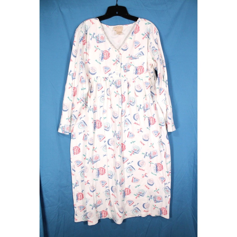 NAP ESSENTIALS Ribbed Knit BOXES OF CANDY Pleated LOUNGE DRESS/NIGHTGOWN Sz L